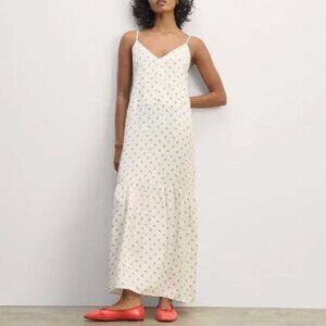 NEW Everlane The Long Weekend Dress in Butterlite Womens 10 Bone Black Dot Maxi